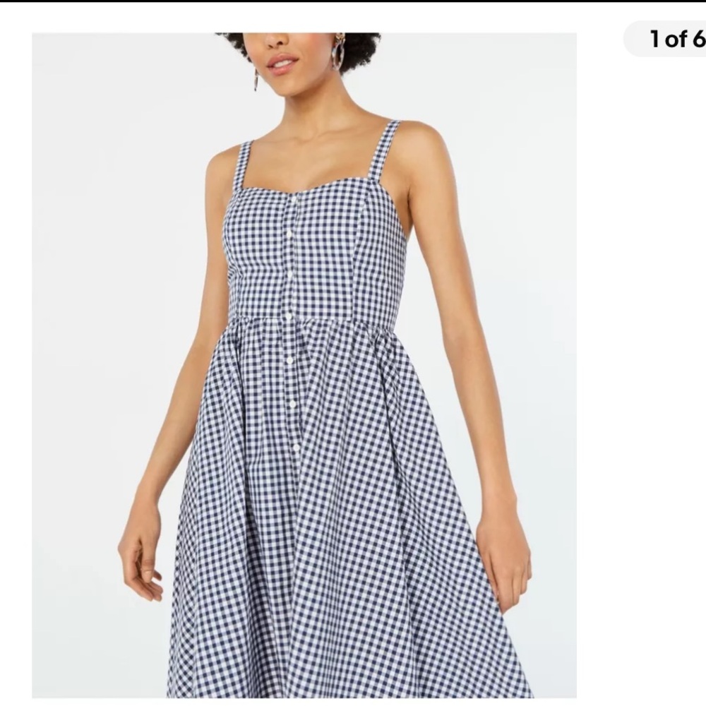 NWOT FRENCH CONNECTION PLAID Gingham Blue Cottagecore dress Fall sundress 12 L